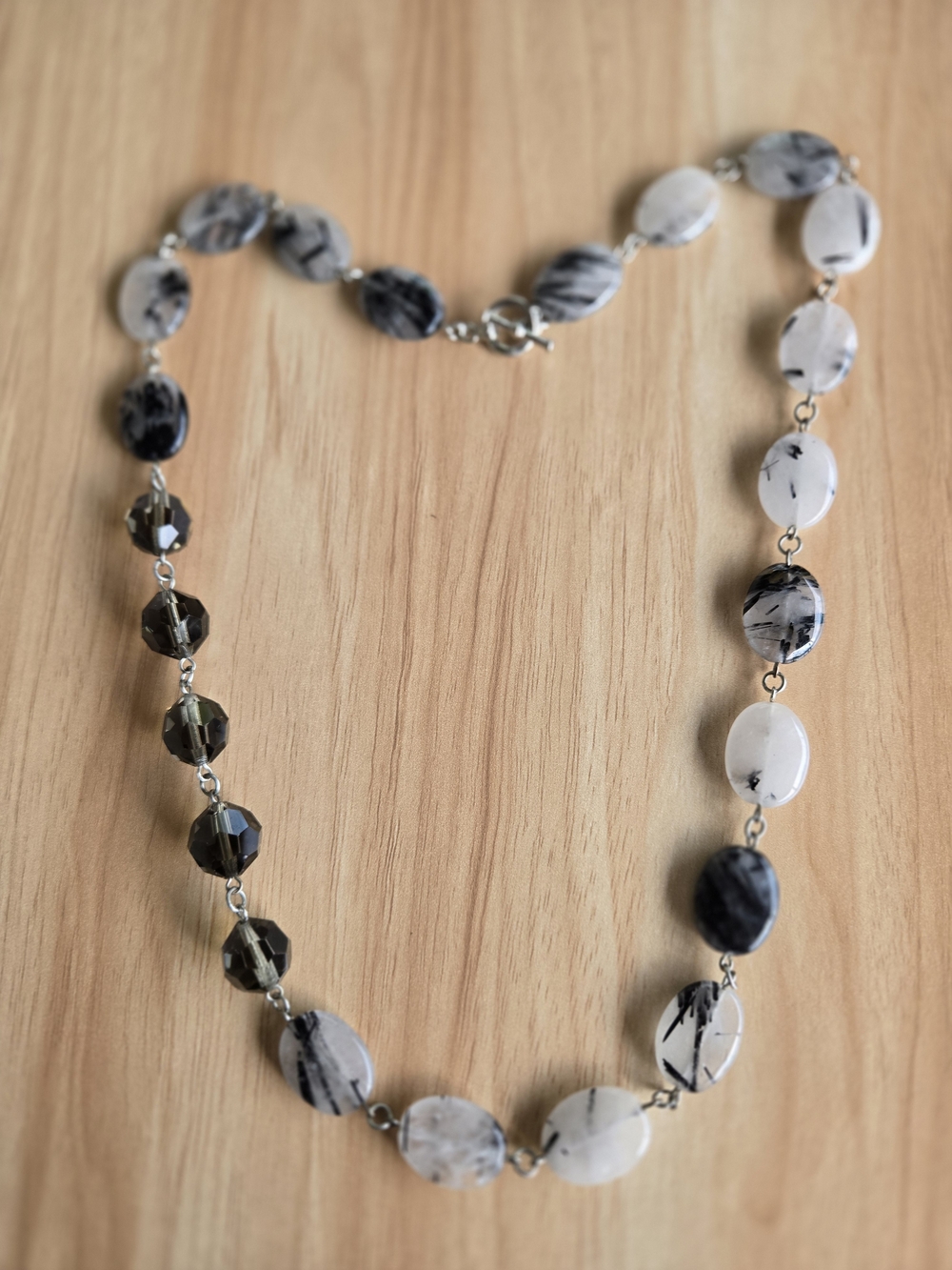 Artisan Black Rutilated Quartz Stone Faceted Crystal Bead Necklace